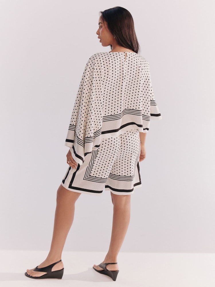 Monochrome Polka Dot Border Print Satin Cape Top - Image 9 of 9