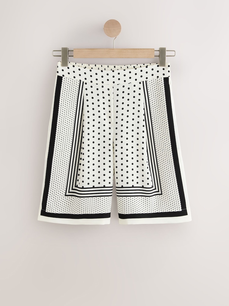 White/Black Polka Dot Border Print Bermuda Shorts - Image 1 of 3