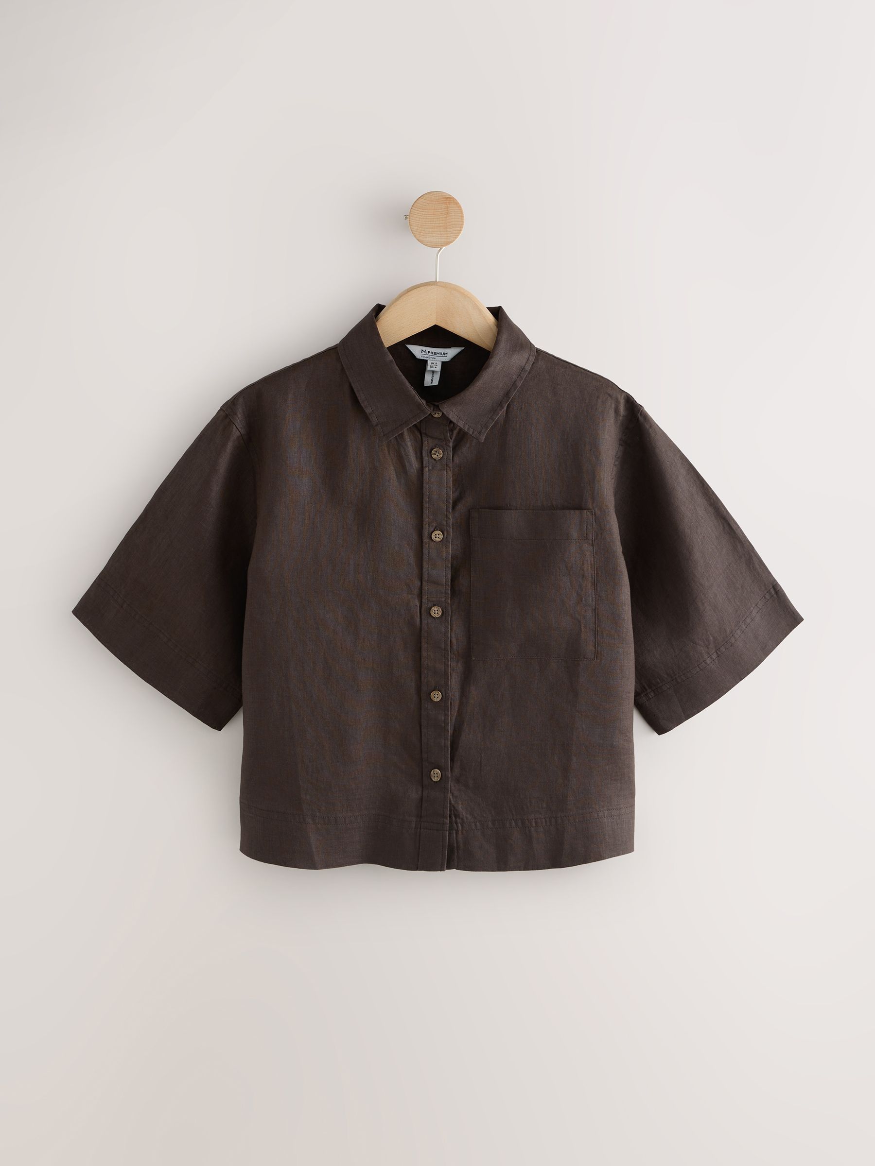 Buy Chocolate Brown N. Premium 100% Linen Boxy Short Sleeve Shirt