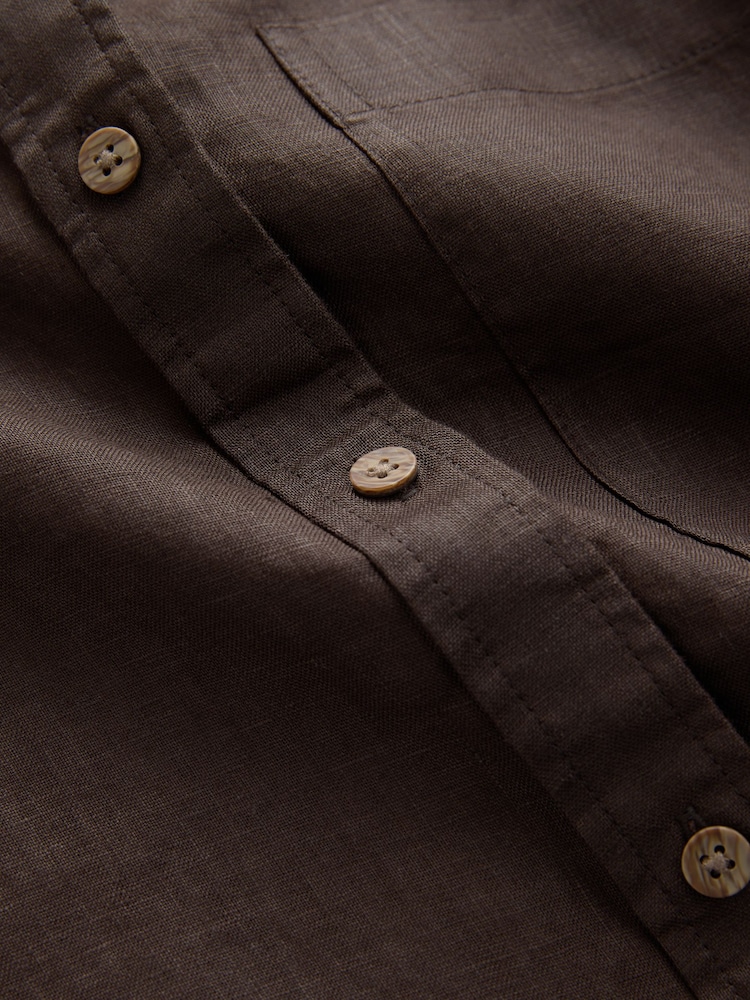 Chocolate Brown N. Premium 100% Linen Boxy Short Sleeve Shirt - Image 9 of 9 Chocolate Brown N. Premium 100% Linen Boxy Short Sleeve Shirt - Image 9 of 9