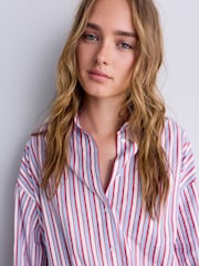 Red/Blue/White Stripe Long Sleeve Bomber Shirt - Image 4 of 7