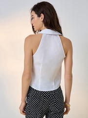 Weiß - Halter Neck Sleeveless Shirt - Bild 3 von 4
