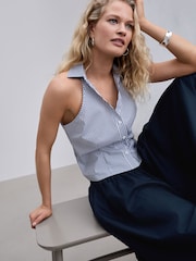 Marineblau/weiß gestreift - Halter Neck Sleeveless Shirt - Bild 1 von 5