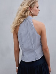 Marineblau/weiß gestreift - Halter Neck Sleeveless Shirt - Bild 4 von 5
