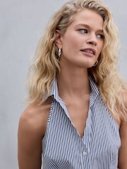Marineblau/weiß gestreift - Halter Neck Sleeveless Shirt - Bild 5 von 5