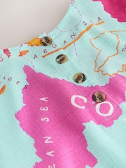 Blue Map Print - تيشرت واسع بكُم قصير من الكتان - صورة 7 من 8