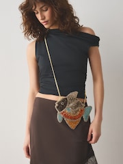 Brown Beaded Fish Purse Mini Bag - Image 2 of 8