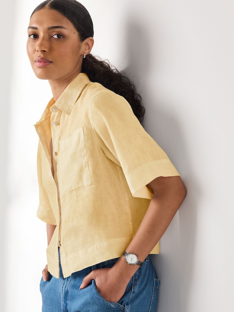 Yellow N. Premium 100% Linen Boxy Short Sleeve Shirt - Image 1 of 3