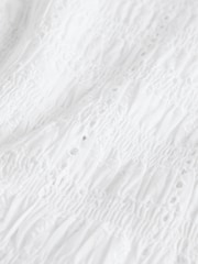 White Broderie Smocked Slash Neck Short Sleeve Top - Image 8 of 8