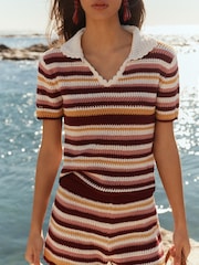 BHOEM Multi Stripes Crochet Style Polo Top - Image 2 of 6