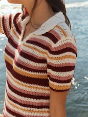 BHOEM Multi Stripes Crochet Style Polo Top - Image 4 of 6