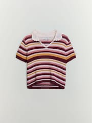 BHOEM Multi Stripes Crochet Style Polo Top - Image 6 of 6