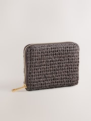 Chocolate Brown Raffia Effect Midi Purse - Image 1 of 4