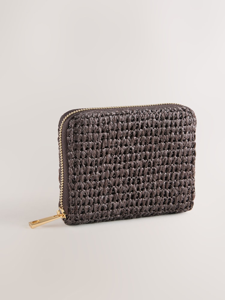 Chocolate Brown Raffia Effect Midi Purse - Image 1 of 4