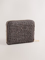 Chocolate Brown Raffia Effect Midi Purse - Image 2 of 4