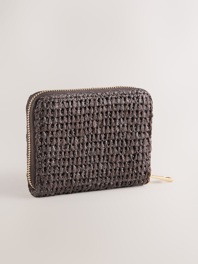 Chocolate Brown Raffia Effect Midi Purse - Image 2 of 4