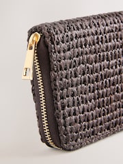 Chocolate Brown Raffia Effect Midi Purse - Image 3 of 4
