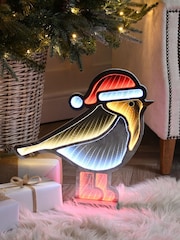 Festive 40cm Infinity Light Robin Red Boots Wooden Base - Image 1 of 1