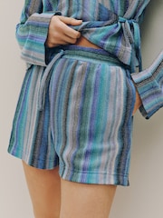 藍色條紋 - Sparkle Knitlook Tie Waist Shorts - 圖片 7/11