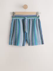 藍色條紋 - Sparkle Knitlook Tie Waist Shorts - 圖片 8/11