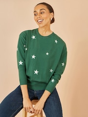 Yumi Green Foil Star Print Relaxed Fit Jumper - Image 3 of 4