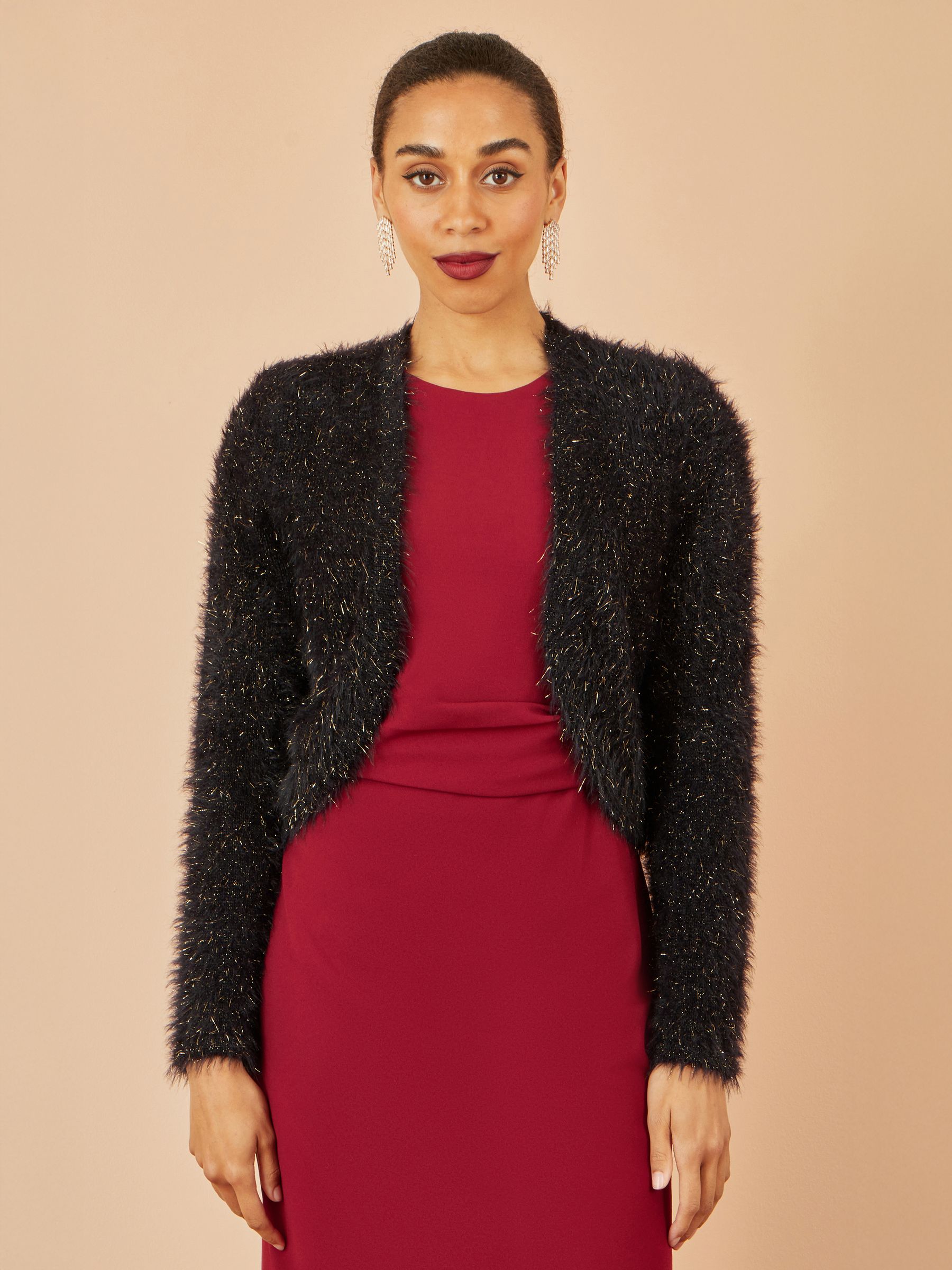 Yumi Women's Black Metallic Fluffy Eyelash Bolero | Size: Medium - Image 1