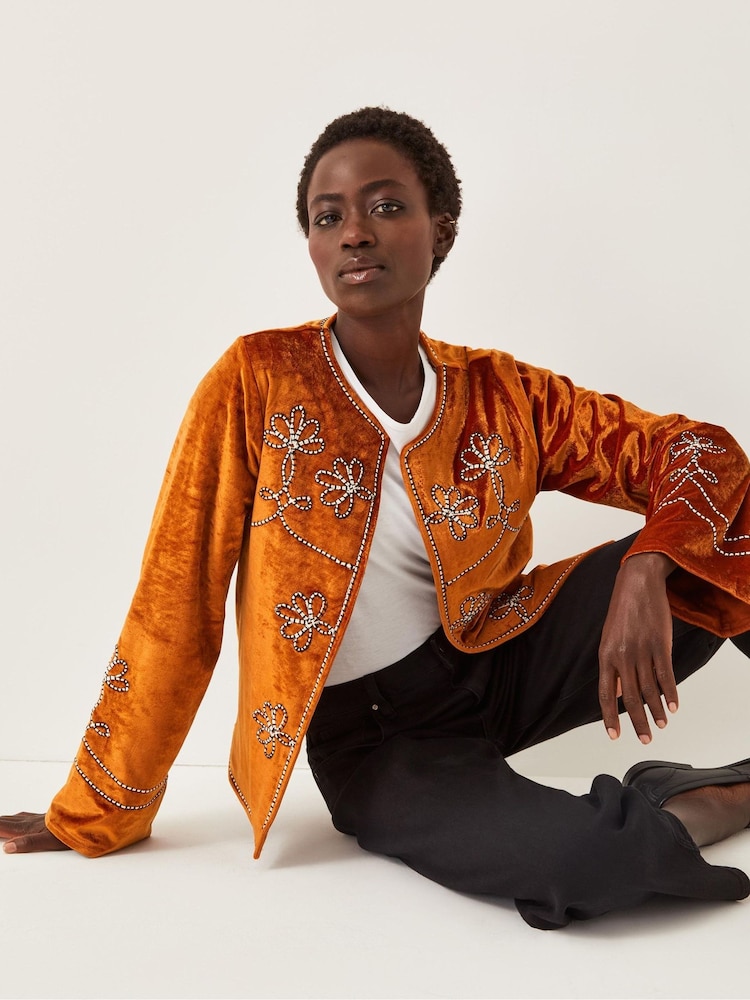 Monsoon Orange Venus Embroidered Velvet Jacket - Image 1 of 4 Monsoon Orange Venus Embroidered Velvet Jacket - Image 1 of 4