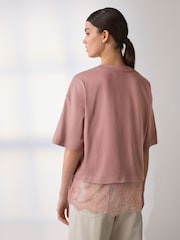 Pink Short Sleeve Lace Hem T-Shirt - Image 2 of 3