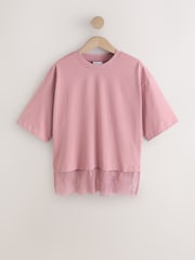 Pink Short Sleeve Lace Hem T-Shirt - Image 4 of 7