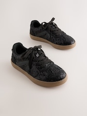 Black Sequin Standard Fit (F) Retro Trainers - Image 1 of 5
