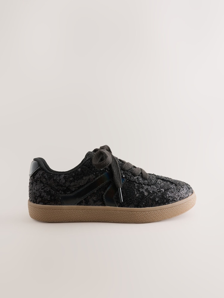 Black Sequin Standard Fit (F) Retro Trainers - Image 2 of 5