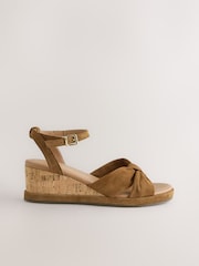 Tan Brown Forever Comfort® Leather Low Cork Wedges - Image 1 of 5