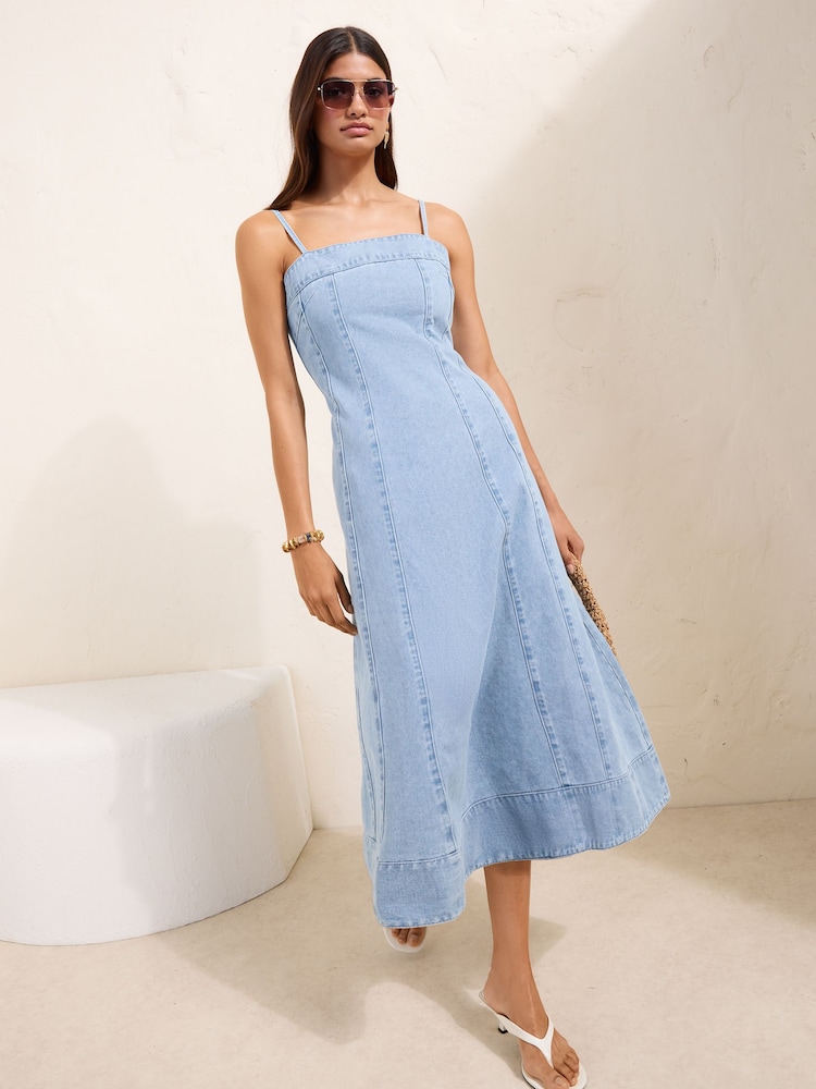 Friends Like These Denim Seamed Midi Dress - Imagen 1 de 4