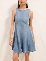 Friends Like These Vintage Wash Denim Seam Detail Shift Mini Dress - Image 2 of 5
