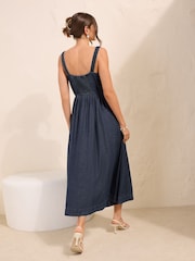 Friends Like These X Lucy Mecklenburgh Rinse Wash Gathered Waist Denim Midi Dress - Image 5 of 6