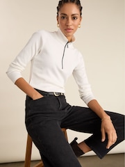 Baukjen Clayton Cotton Zip Turtleneck White Top - Image 1 of 5