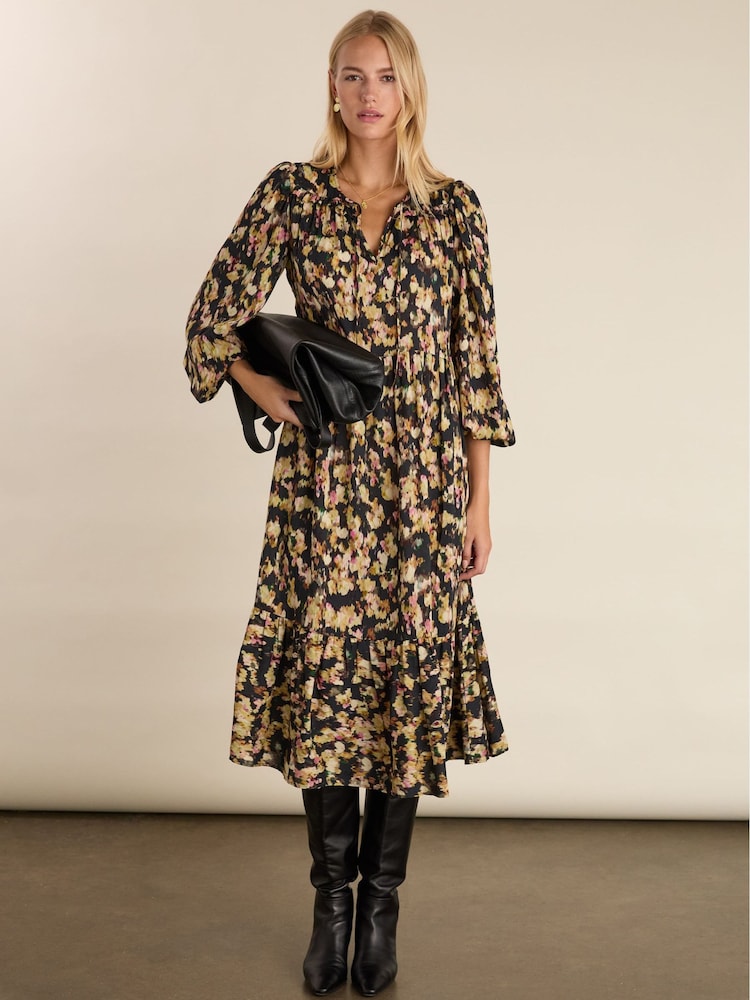 Baukjen Black Cleo Printed Midi Dress - Image 1 of 5 Baukjen Black Cleo Printed Midi Dress - Image 1 of 5