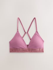 Pink/Lilac/Cream Non Padded Non Wire Cotton Ribbed Logo Bralettes 3 Pack - Image 2 of 7