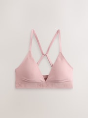 Pink/Lilac/Cream Non Padded Non Wire Cotton Ribbed Logo Bralettes 3 Pack - Image 4 of 7