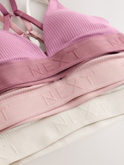 Pink/Lilac/Cream Non Padded Non Wire Cotton Ribbed Logo Bralettes 3 Pack - Image 5 of 7
