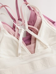 Pink/Lilac/Cream Non Padded Non Wire Cotton Ribbed Logo Bralettes 3 Pack - Image 6 of 7