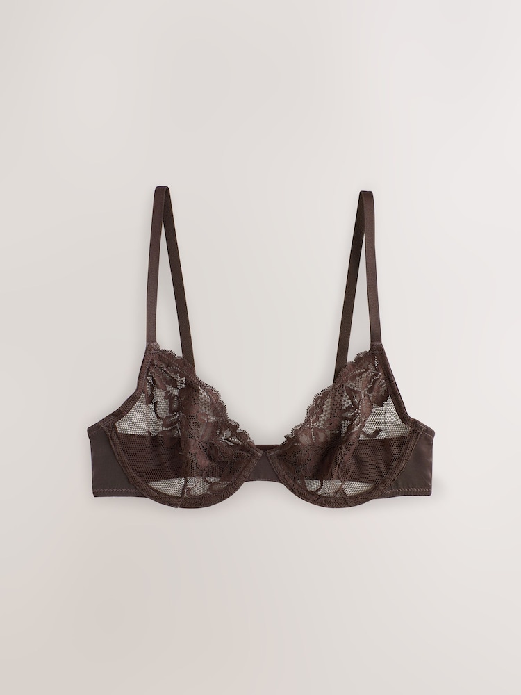 Chocolate/Pink/Blue Non Padded Full Cup Lace Bras 3 Pack (E76841) - Image 2 of 6