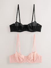 Black/Pink Non Pad Balcony Invisible Bonded Mesh 2 Pack Bra - Image 1 of 9