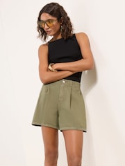 Friends Like These Olive Green Elasticated Back A Line Denim Shorts - Image 1 of 4