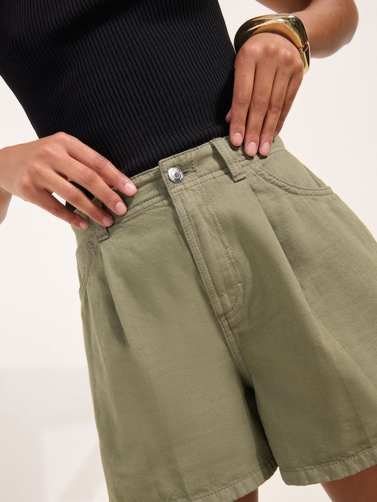 Friends Like These Olive Green Elasticated Back A Line Denim Shorts - Image 2 of 4