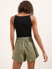 Friends Like These Olive Green Elasticated Back A Line Denim Shorts - Image 4 of 4