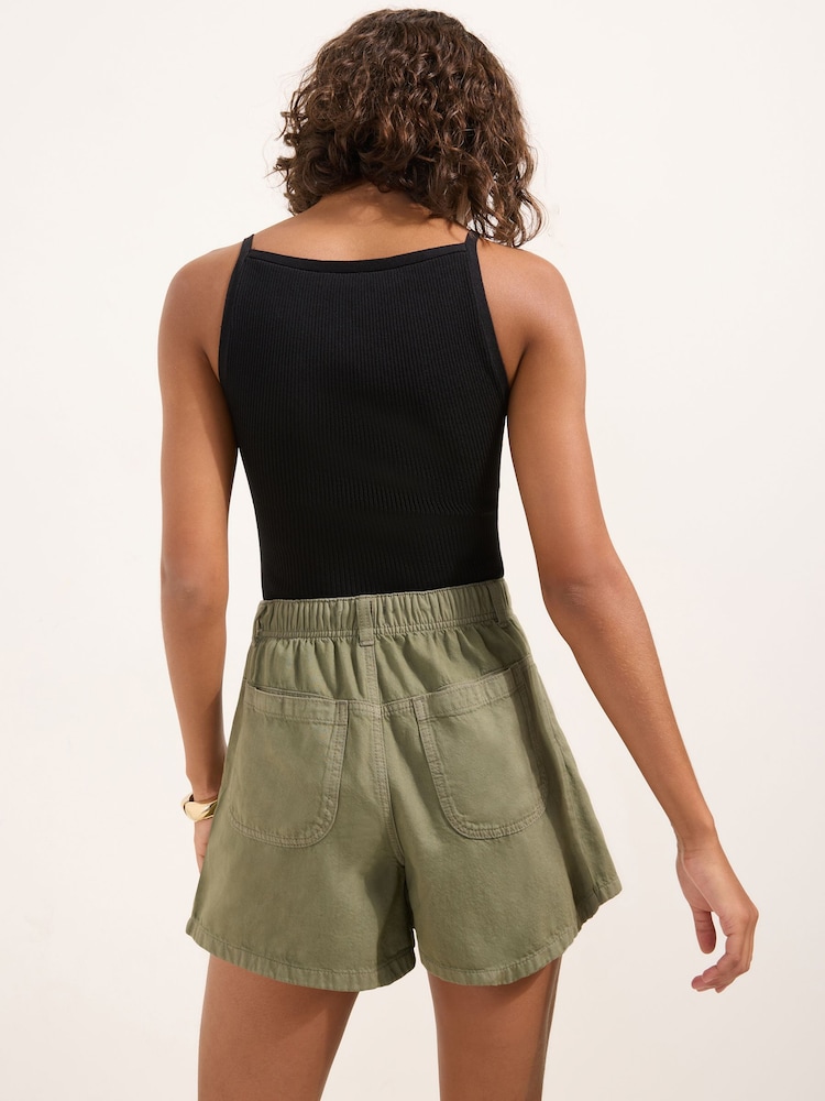 Friends Like These Olive Green Elasticated Back A Line Denim Shorts - Image 4 of 4