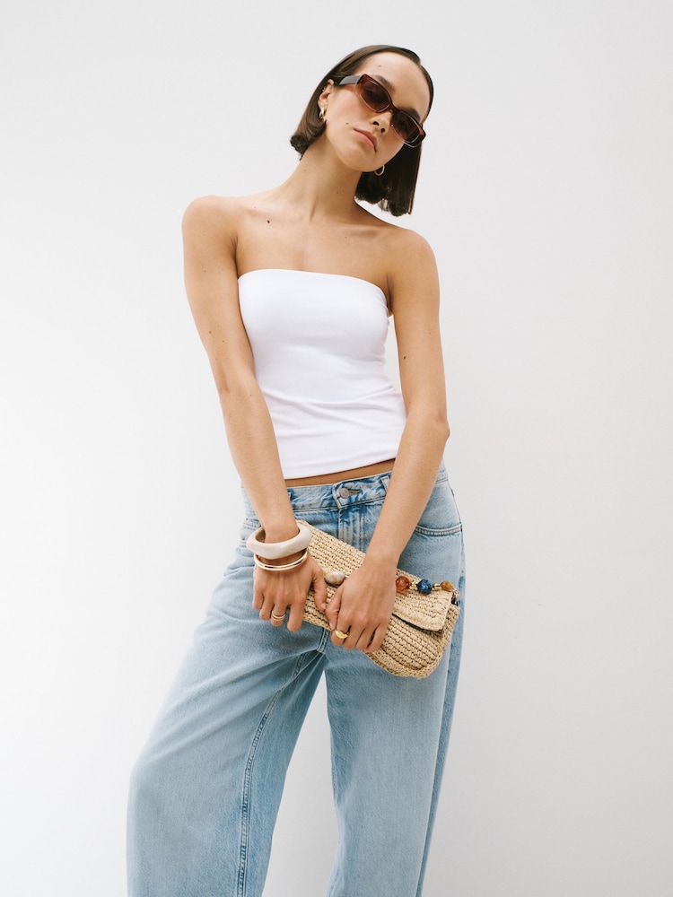 White Soft Touch Slinky Sleeveless Bandeau Top - Image 1 of 4 White Soft Touch Slinky Sleeveless Bandeau Top - Image 1 of 4