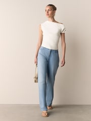 Ecru Asymmetric Sleeveless Drape Top - Image 2 of 5