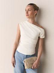 Ecru Asymmetric Sleeveless Drape Top - Image 3 of 5
